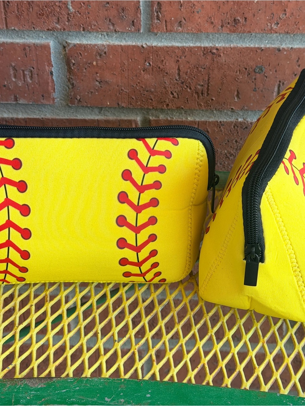 NWOT - 2 Softball Print Neoprene Zipper pouches, cosmetic bags,  pencil cases